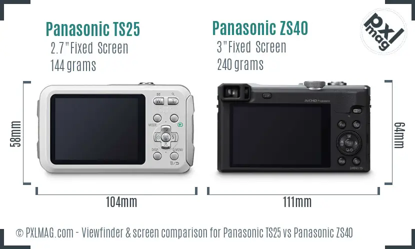 Panasonic TS25 vs Panasonic ZS40 Screen and Viewfinder comparison