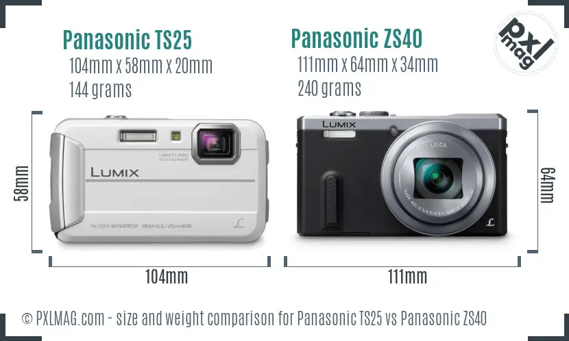 Panasonic TS25 vs Panasonic ZS40 size comparison