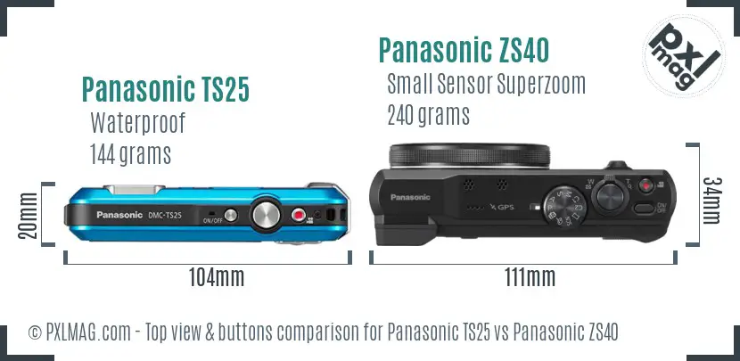 Panasonic TS25 vs Panasonic ZS40 top view buttons comparison