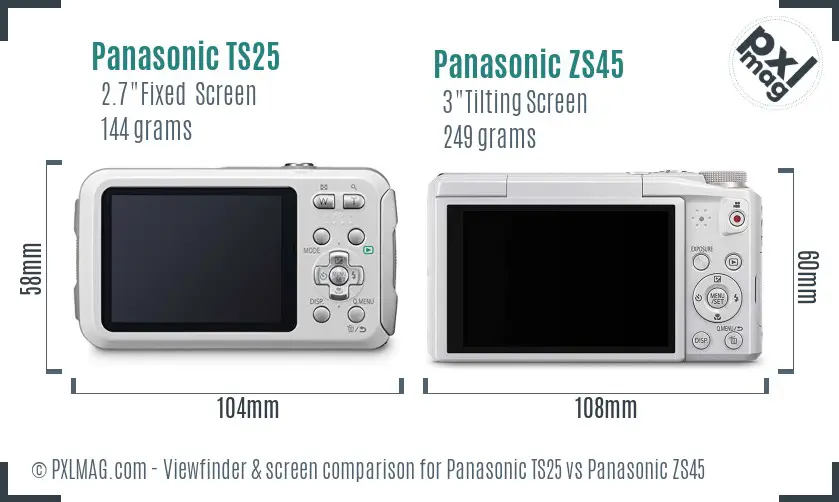 Panasonic TS25 vs Panasonic ZS45 Screen and Viewfinder comparison