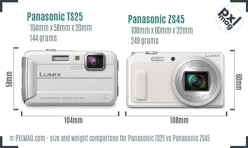 Panasonic TS25 vs Panasonic ZS45 size comparison