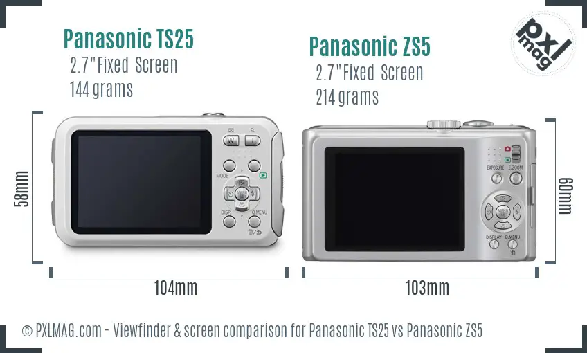 Panasonic TS25 vs Panasonic ZS5 Screen and Viewfinder comparison
