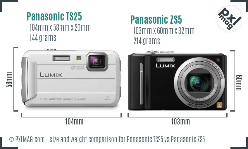 Panasonic TS25 vs Panasonic ZS5 size comparison