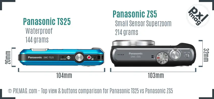 Panasonic TS25 vs Panasonic ZS5 top view buttons comparison
