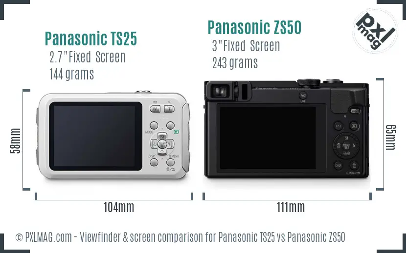 Panasonic TS25 vs Panasonic ZS50 Screen and Viewfinder comparison