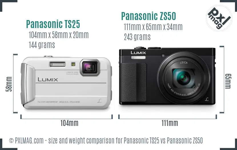 Panasonic TS25 vs Panasonic ZS50 size comparison