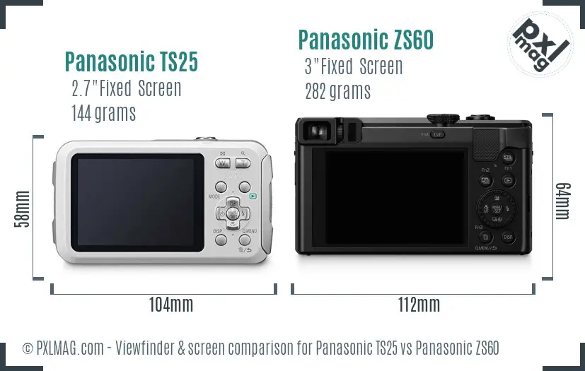 Panasonic TS25 vs Panasonic ZS60 Screen and Viewfinder comparison