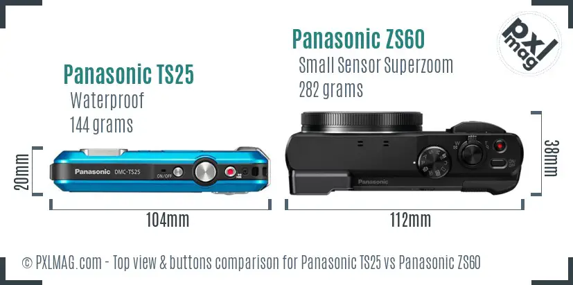 Panasonic TS25 vs Panasonic ZS60 top view buttons comparison