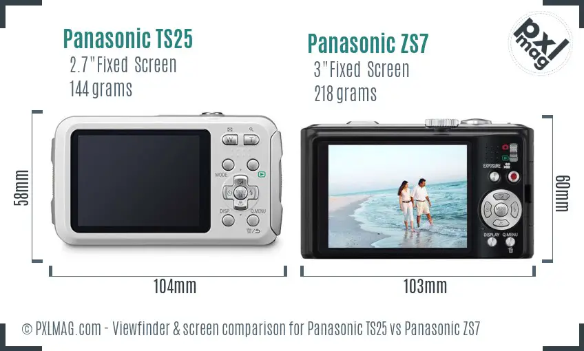 Panasonic TS25 vs Panasonic ZS7 Screen and Viewfinder comparison