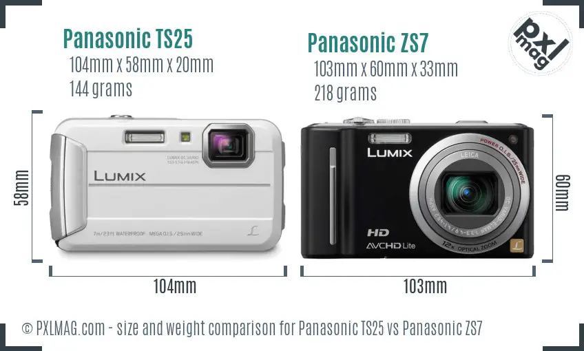 Panasonic TS25 vs Panasonic ZS7 size comparison