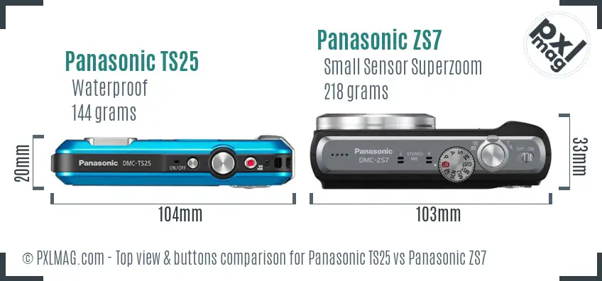 Panasonic TS25 vs Panasonic ZS7 top view buttons comparison