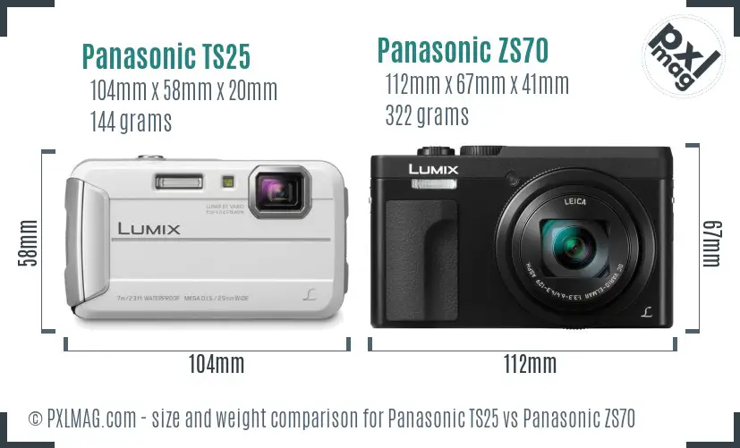 Panasonic TS25 vs Panasonic ZS70 size comparison