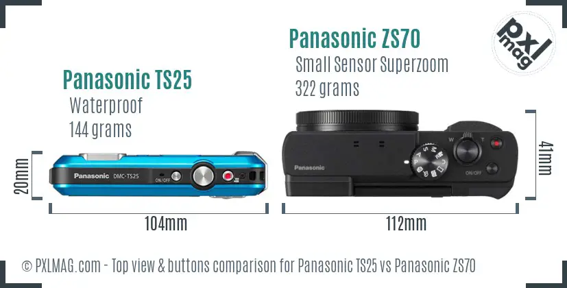 Panasonic TS25 vs Panasonic ZS70 top view buttons comparison