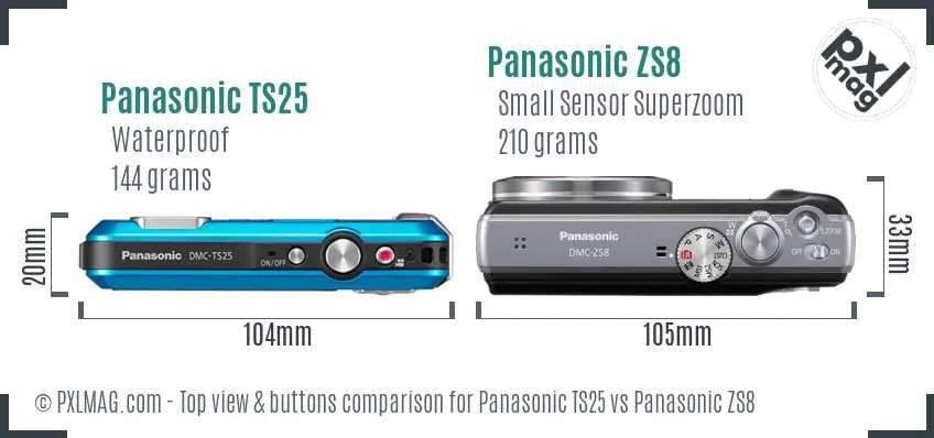 Panasonic TS25 vs Panasonic ZS8 top view buttons comparison