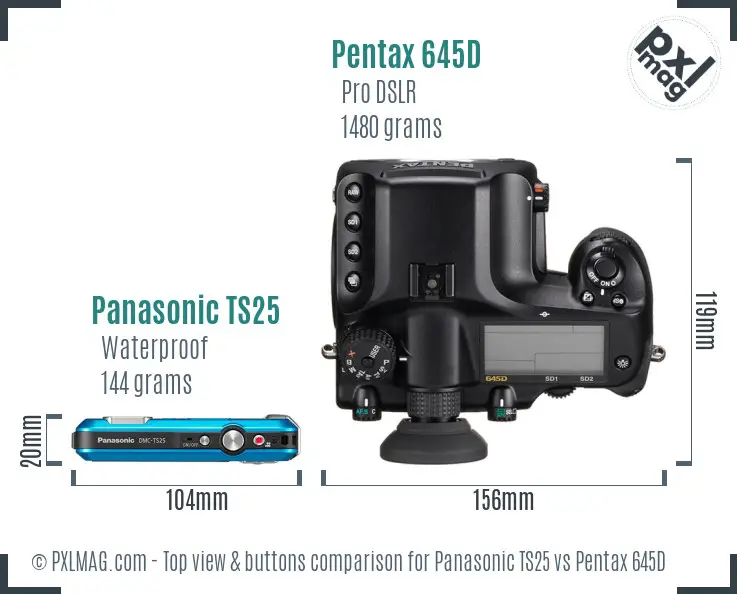Panasonic TS25 vs Pentax 645D top view buttons comparison