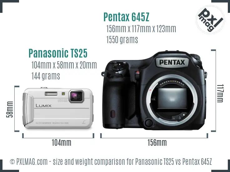 Panasonic TS25 vs Pentax 645Z size comparison