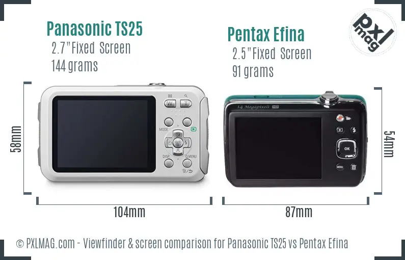 Panasonic TS25 vs Pentax Efina Screen and Viewfinder comparison