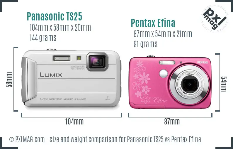 Panasonic TS25 vs Pentax Efina size comparison