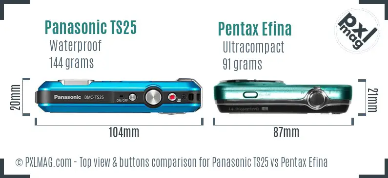 Panasonic TS25 vs Pentax Efina top view buttons comparison