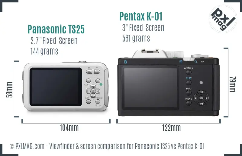 Panasonic TS25 vs Pentax K-01 Screen and Viewfinder comparison