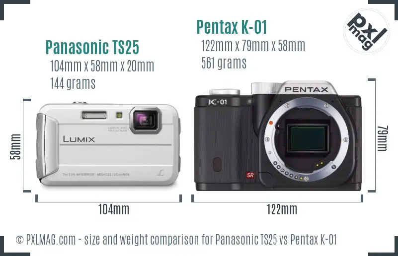 Panasonic TS25 vs Pentax K-01 size comparison