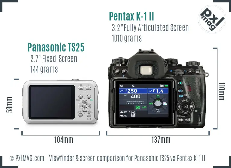 Panasonic TS25 vs Pentax K-1 II Screen and Viewfinder comparison