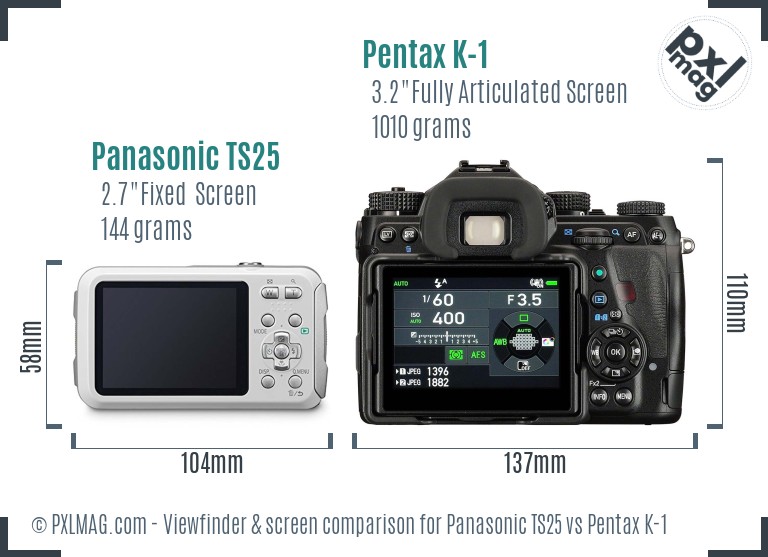 Panasonic TS25 vs Pentax K-1 Screen and Viewfinder comparison