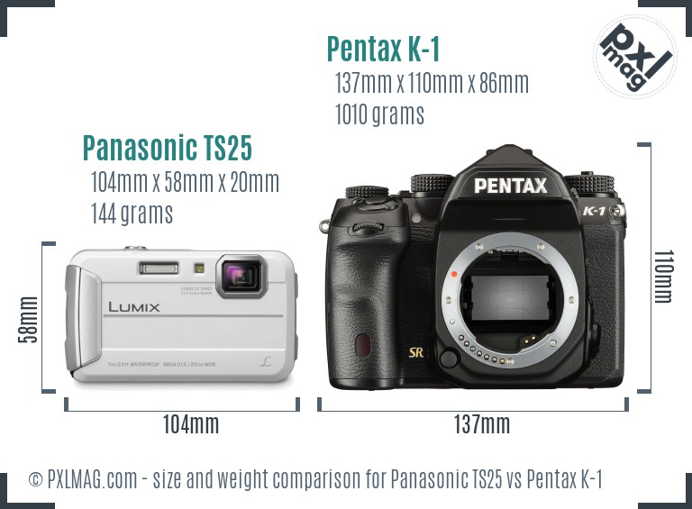 Panasonic TS25 vs Pentax K-1 size comparison