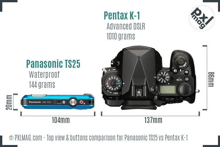 Panasonic TS25 vs Pentax K-1 top view buttons comparison