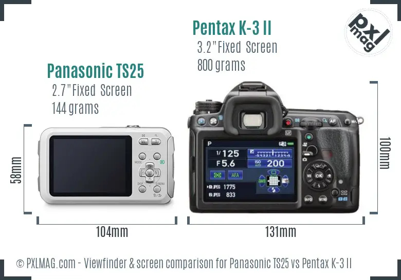 Panasonic TS25 vs Pentax K-3 II Screen and Viewfinder comparison