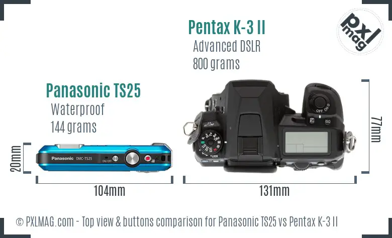 Panasonic TS25 vs Pentax K-3 II top view buttons comparison