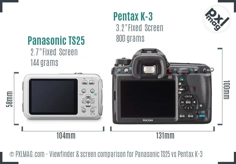 Panasonic TS25 vs Pentax K-3 Screen and Viewfinder comparison
