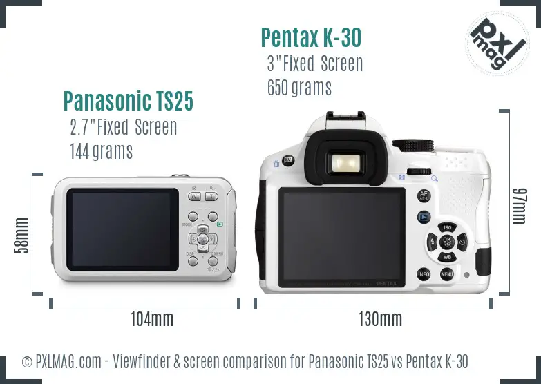 Panasonic TS25 vs Pentax K-30 Screen and Viewfinder comparison