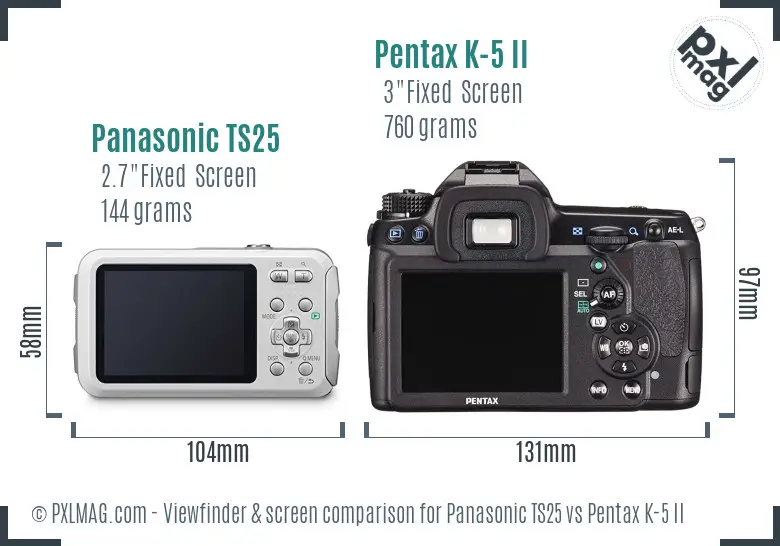 Panasonic TS25 vs Pentax K-5 II Screen and Viewfinder comparison