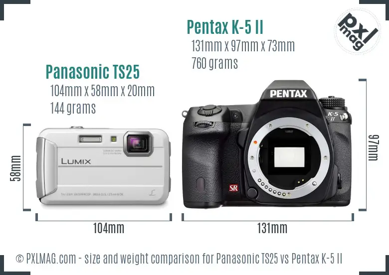 Panasonic TS25 vs Pentax K-5 II size comparison