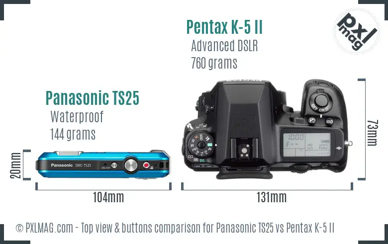 Panasonic TS25 vs Pentax K-5 II top view buttons comparison