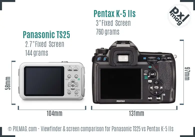 Panasonic TS25 vs Pentax K-5 IIs Screen and Viewfinder comparison