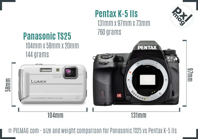 Panasonic TS25 vs Pentax K-5 IIs size comparison