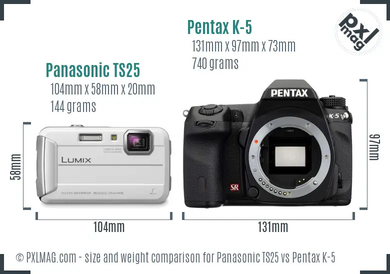 Panasonic TS25 vs Pentax K-5 size comparison