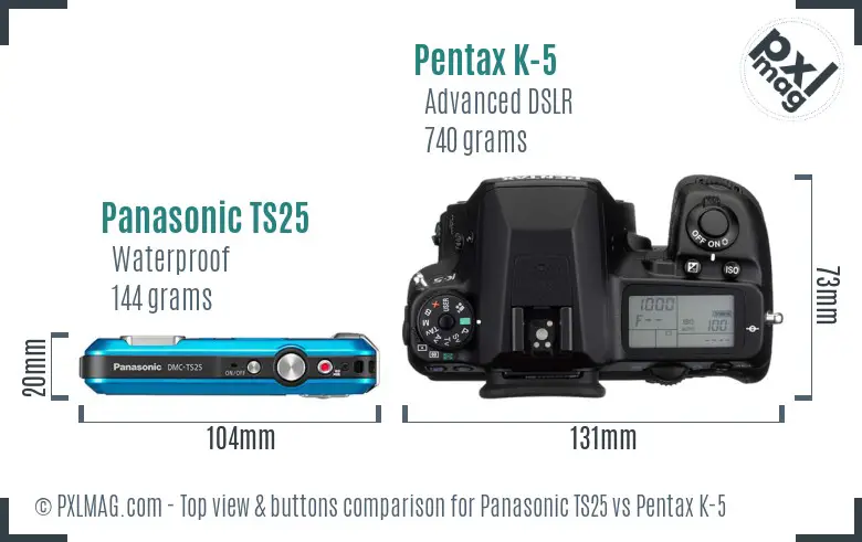 Panasonic TS25 vs Pentax K-5 top view buttons comparison