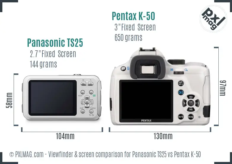 Panasonic TS25 vs Pentax K-50 Screen and Viewfinder comparison