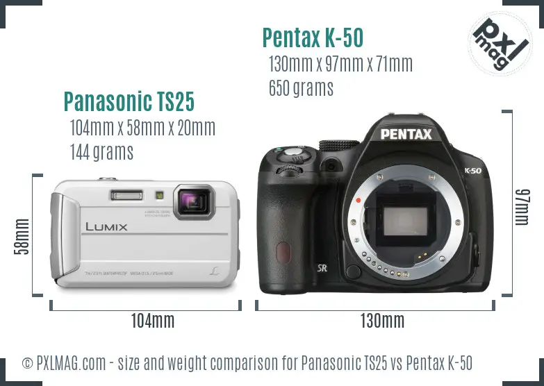 Panasonic TS25 vs Pentax K-50 size comparison