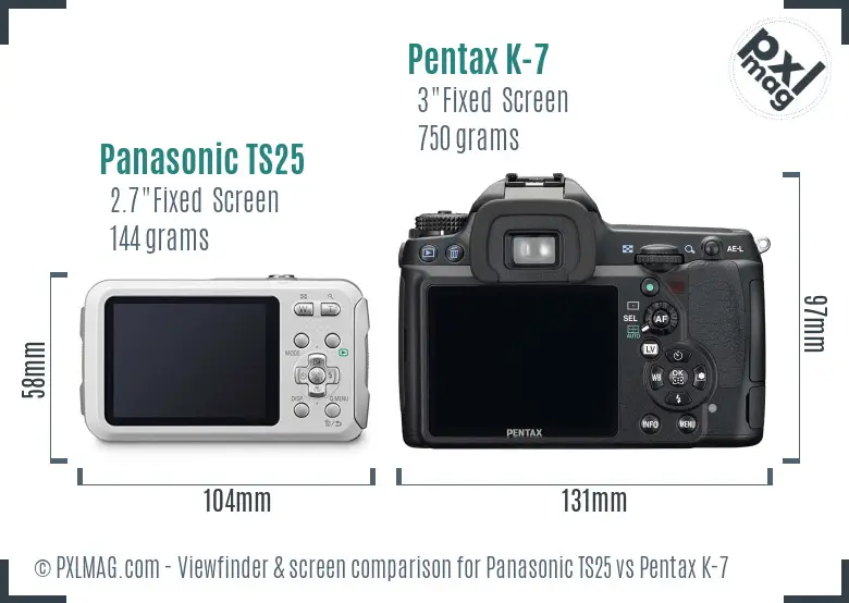 Panasonic TS25 vs Pentax K-7 Screen and Viewfinder comparison