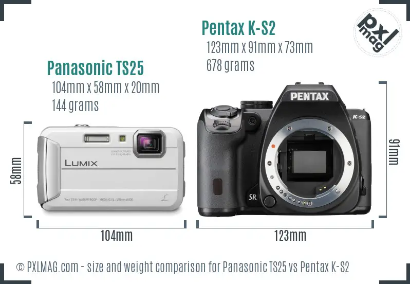 Panasonic TS25 vs Pentax K-S2 size comparison