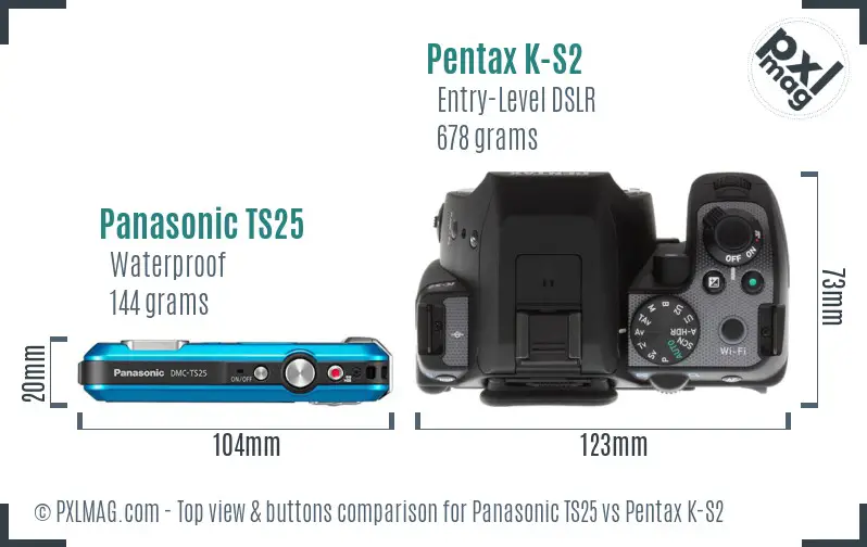 Panasonic TS25 vs Pentax K-S2 top view buttons comparison