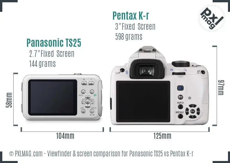Panasonic TS25 vs Pentax K-r Screen and Viewfinder comparison