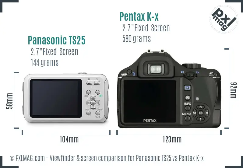 Panasonic TS25 vs Pentax K-x Screen and Viewfinder comparison