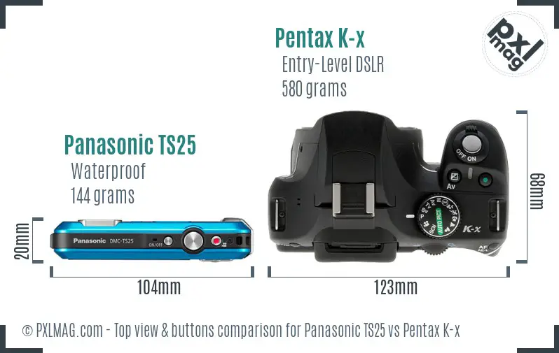 Panasonic TS25 vs Pentax K-x top view buttons comparison
