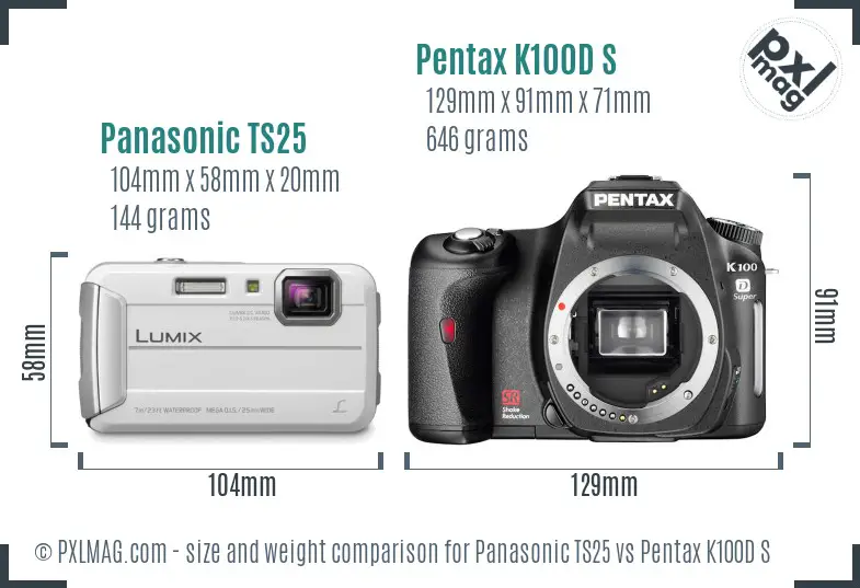 Panasonic TS25 vs Pentax K100D S size comparison