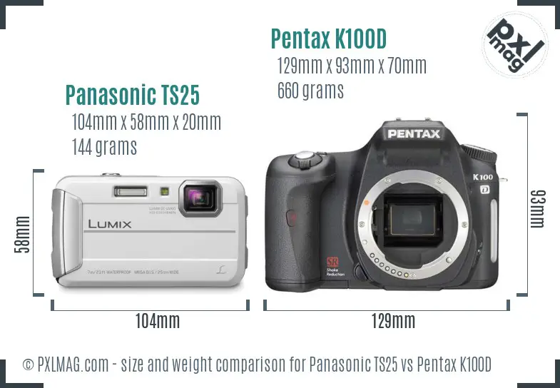 Panasonic TS25 vs Pentax K100D size comparison